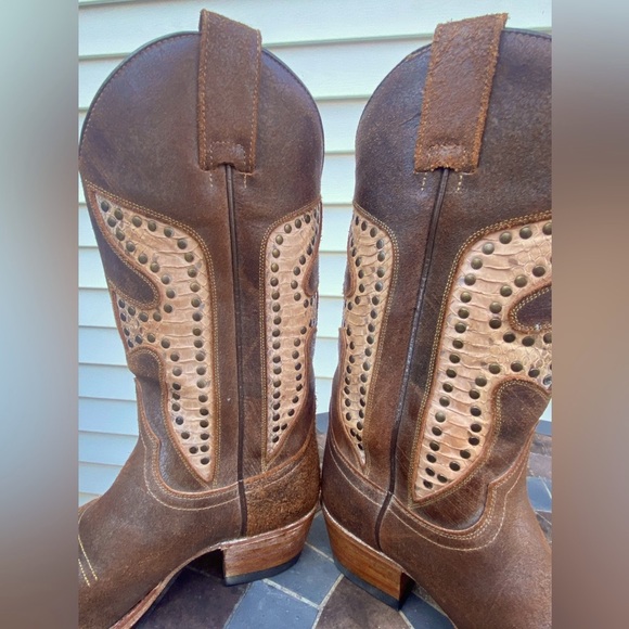 FRYE Daisy Duke Python Brown Leather Cowboy Boots 7M/Used/Great Condition - Picture 8 of 13